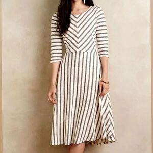 Anthropologie Lizavetta Striped Midi Dress Size‎ XS Fit Flare Twee